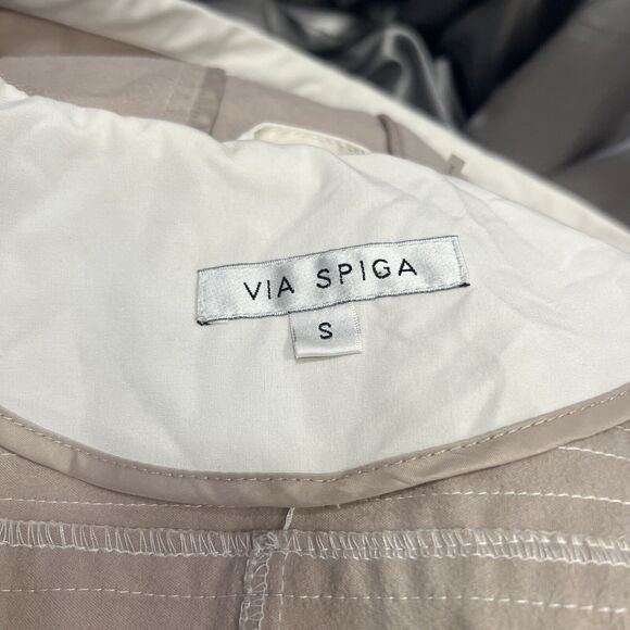 Via Spiga Womens Jacket Sz S Trench Water-Repellent Hooded Full Zip Snap Ivory - Picture 13 of 15